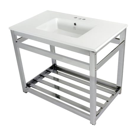 Fauceture VWP3722W4A1 37-Inch Ceramic Console Sink (4-Inch, 3-Hole), White/Polished Chrome VWP3722W4A1